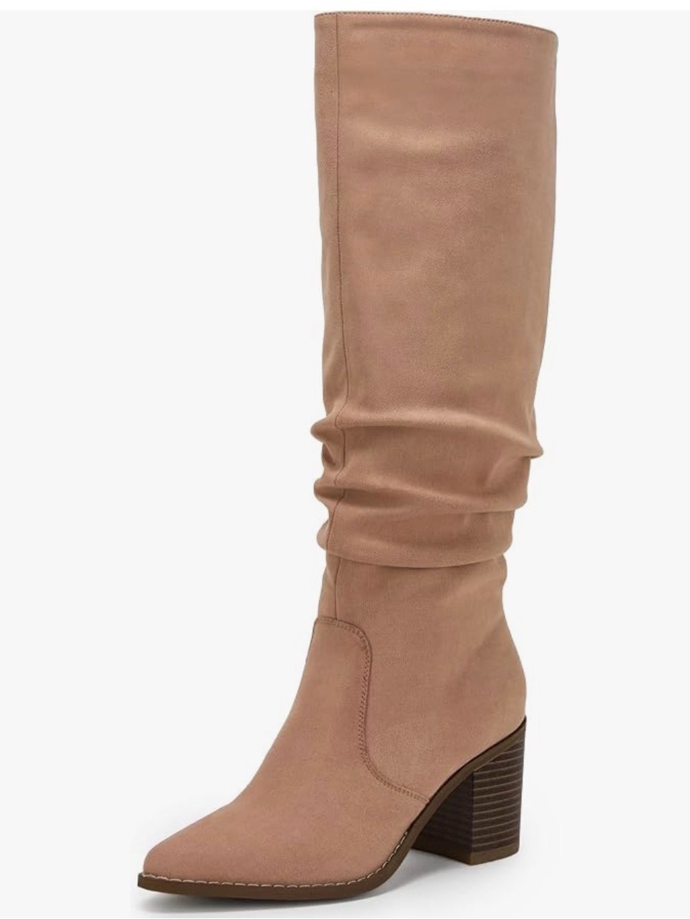 Huiyuzhi Womens Pointed Toe Mid Chunky Heel Side Zipper Knee High Boots